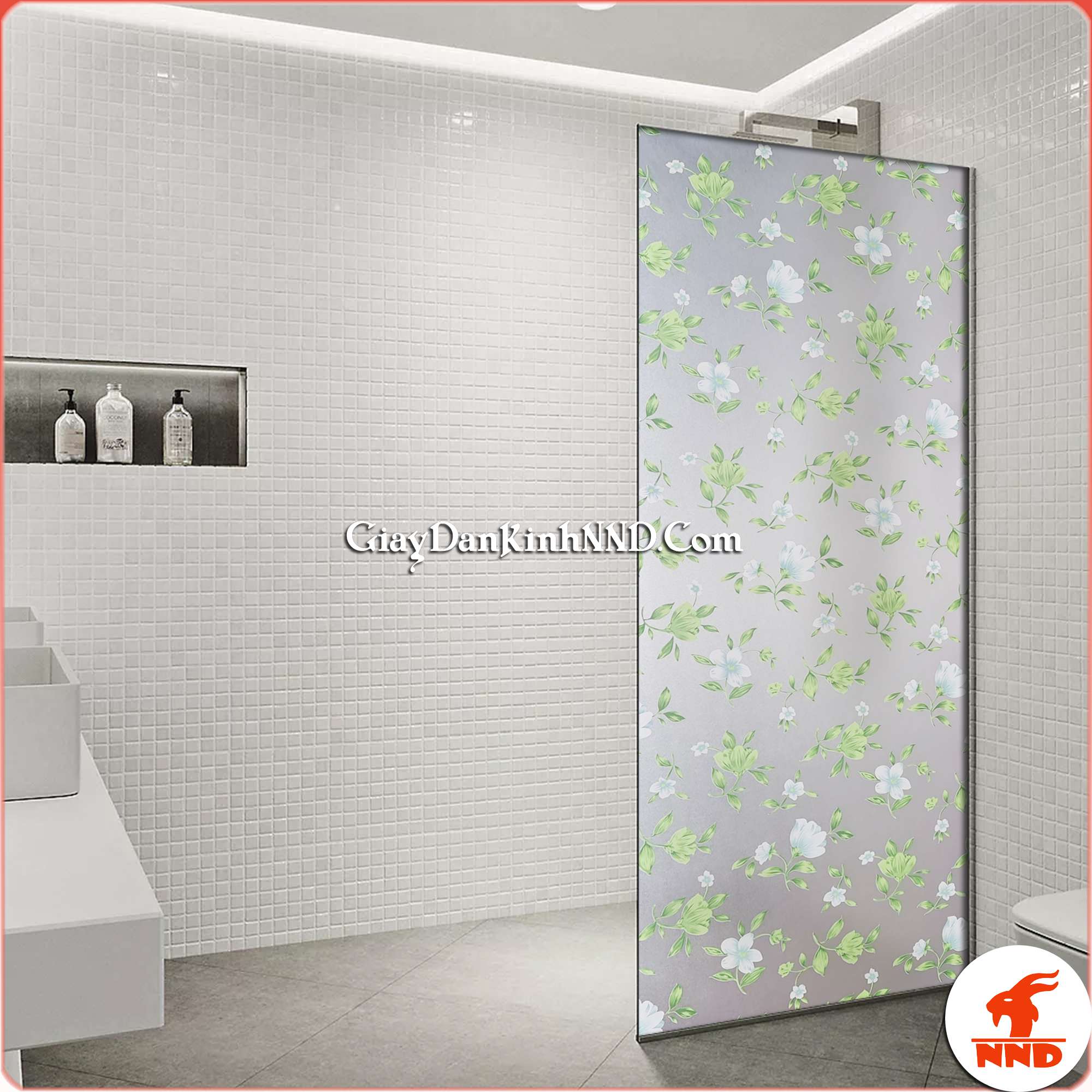 Sử dụng mẫu trang trí hoa văn đơn giản cho phòng tắm kính