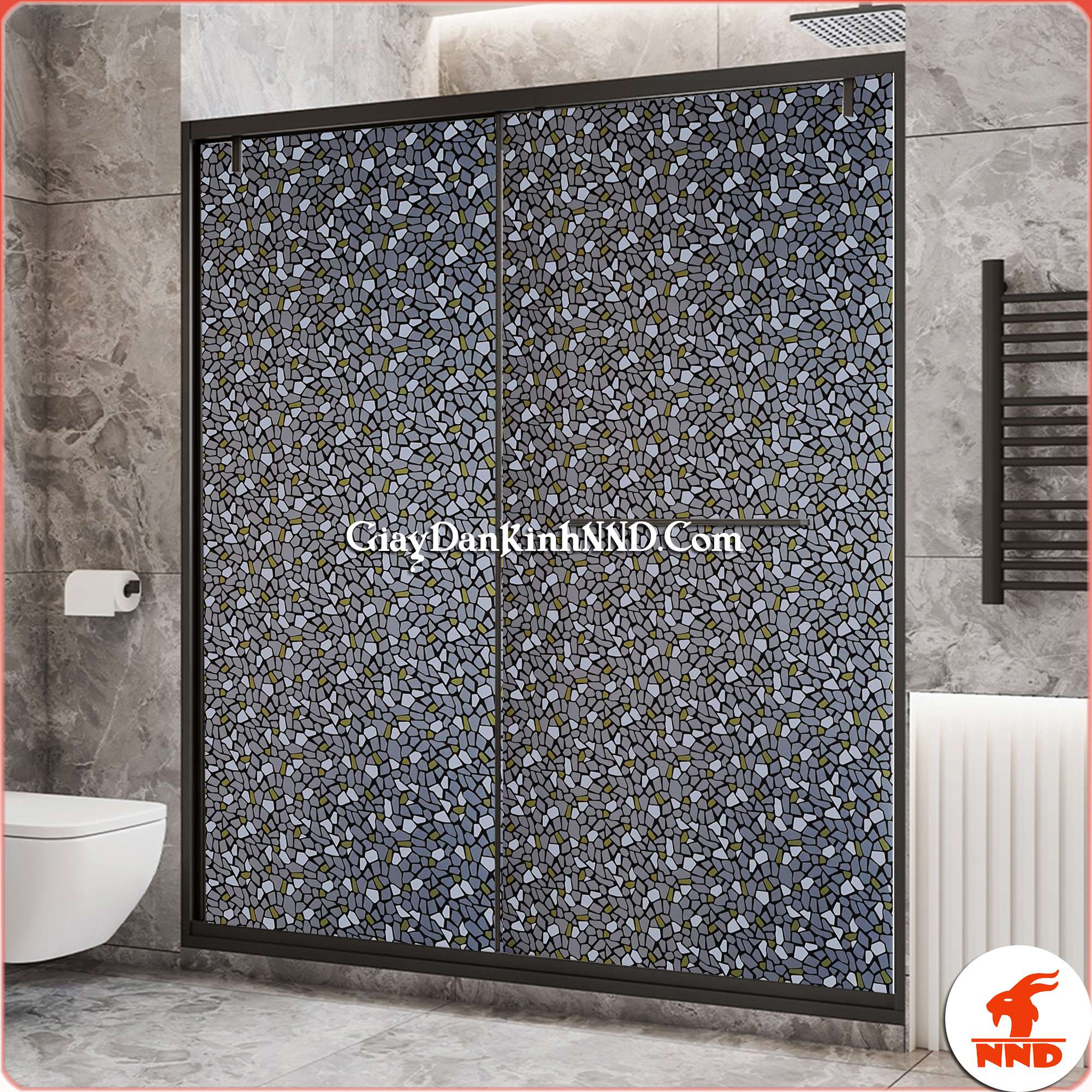 Mẫu giấy dán kính giả đá A02 rất thích hợp dán che tầm nhìn như cửa phòng tắm