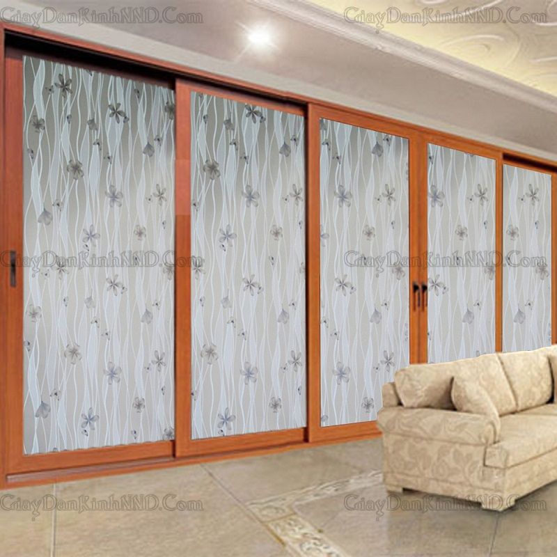 Dán kính trang trí vách kính cửa phòng khách bằng mã decal hoa văn A14