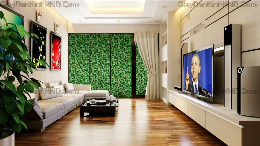 Trang trí cho phòng khách bằng giấy dán kính hoa vân