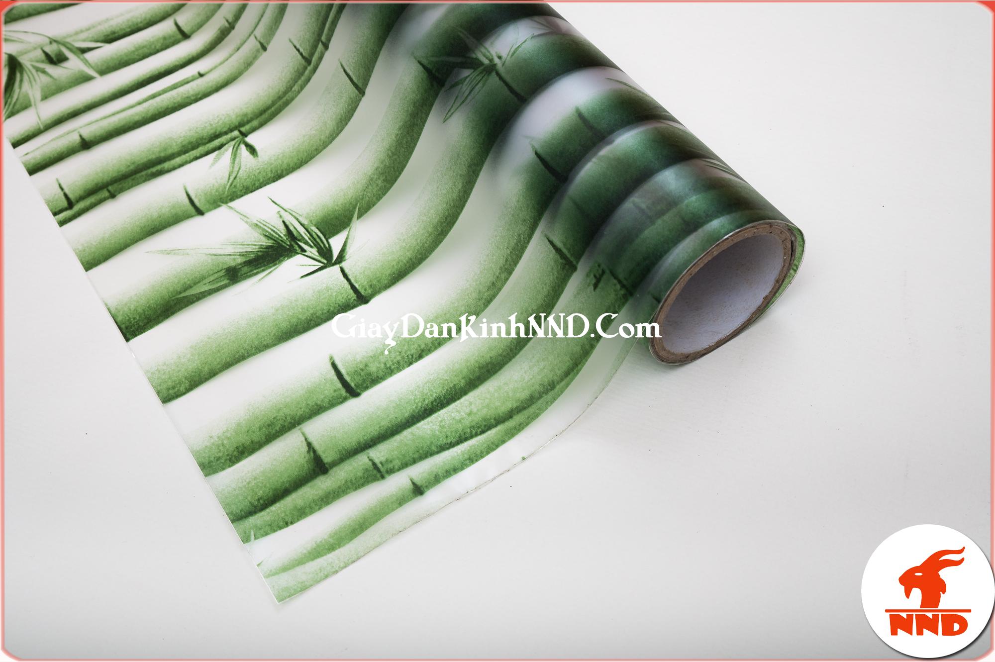 Mẫu giấy dán kính hoa văn hình cây trúc xanh vô cùng bắt mắt