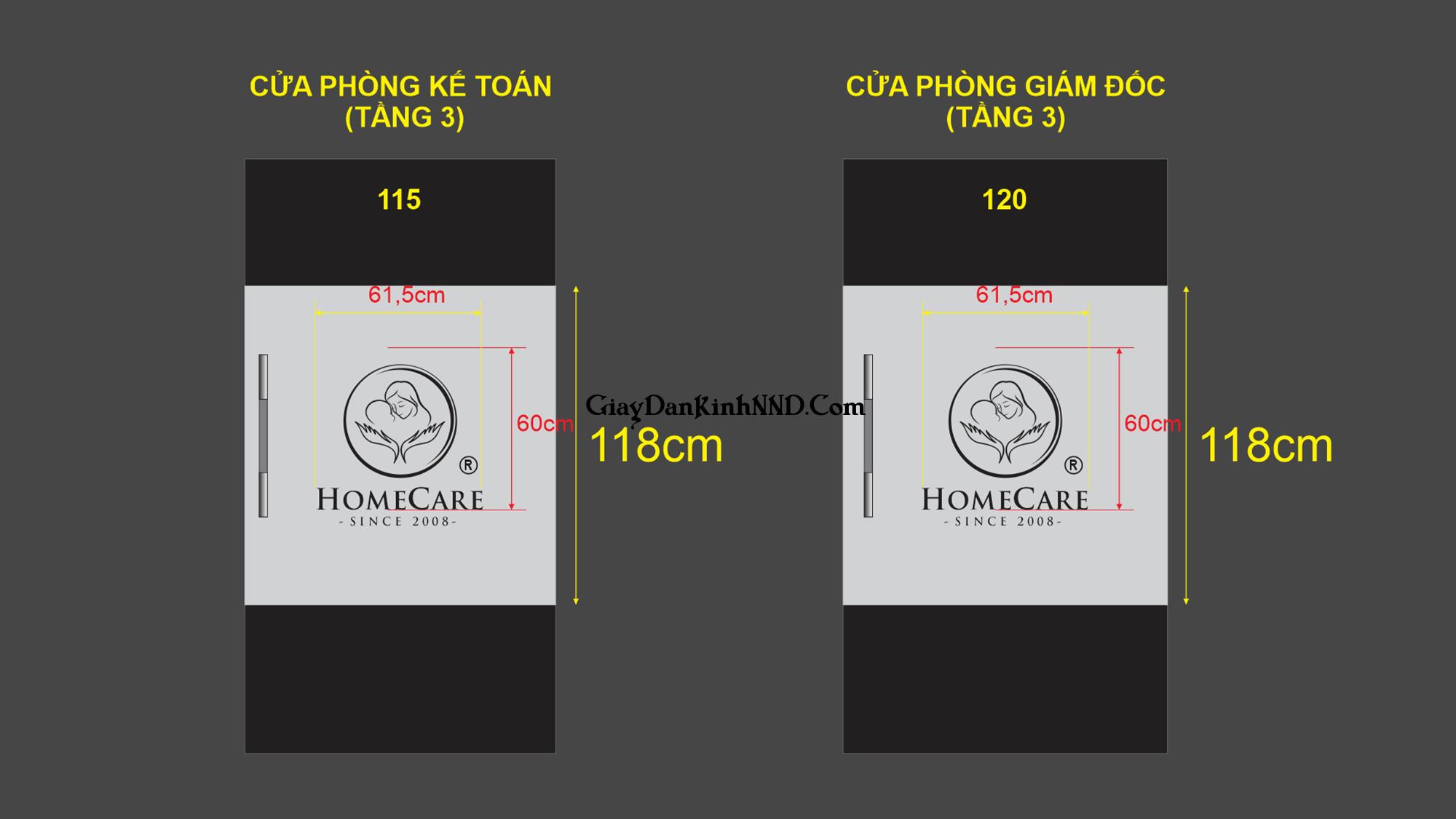 Market dán kính mờ cắt logo văn phòng spa Home Care.