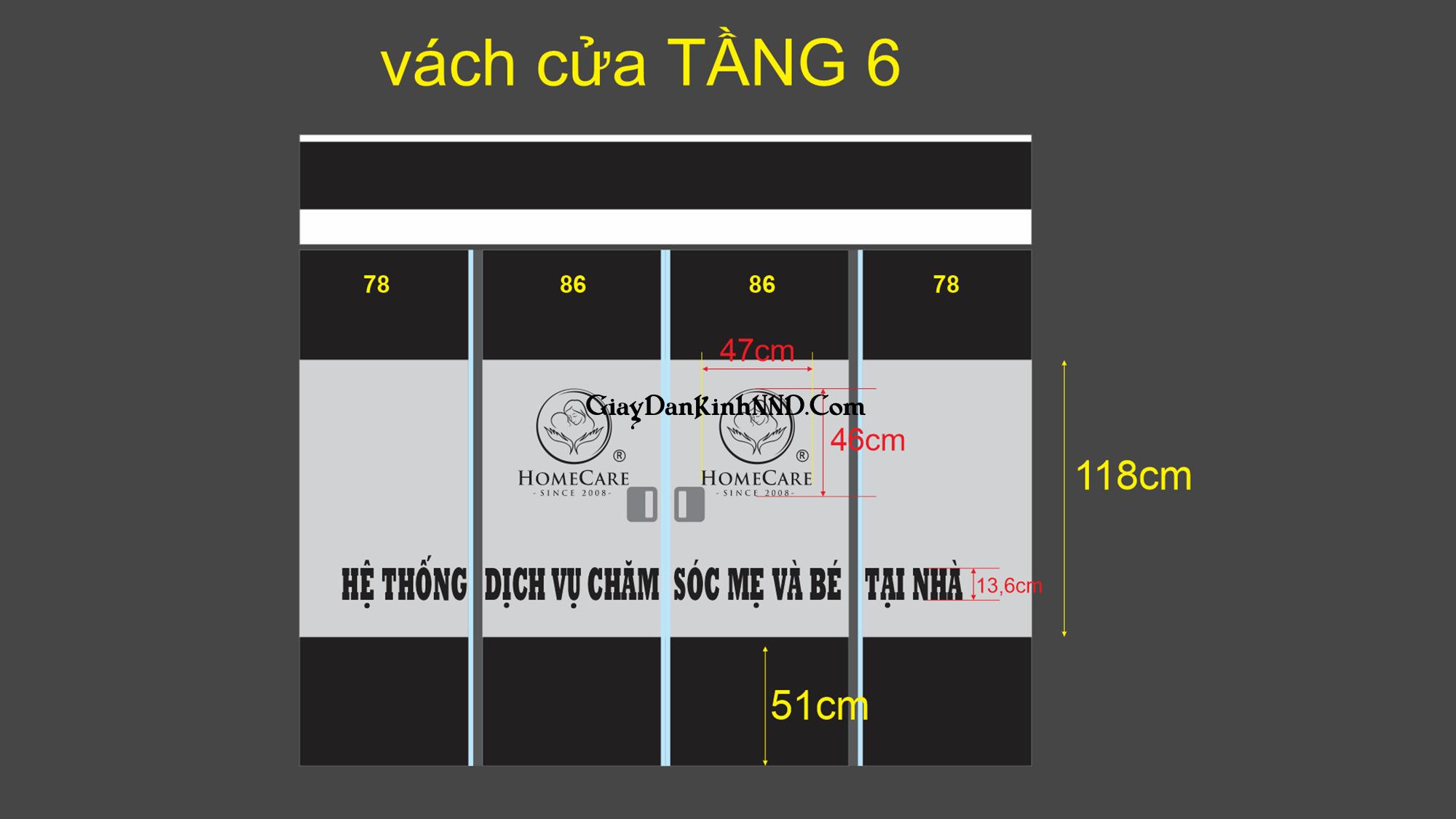 Market dán kính mờ cắt logo văn phòng spa Home Care.
