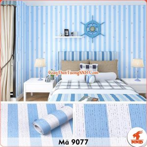 Decal kẻ sọc trắng xanh dán tường mã 9077