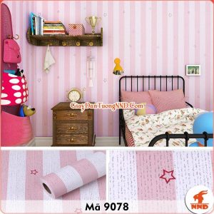 Decal dán tường kẻ sọc trắng hồng mã 9078