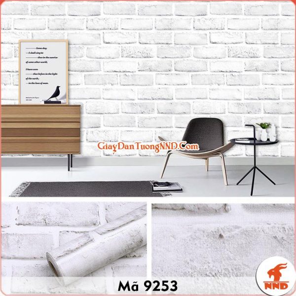Decal dán tường 3D giả gạch trắng mã 9253