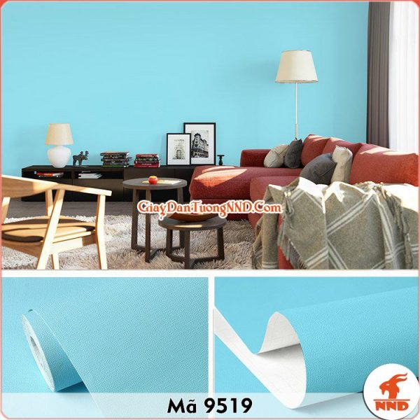 Decal dán tường trơn vân sần màu xanh dương mã 9519