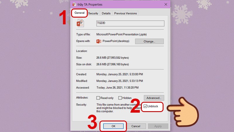 Hướng dẫn sửa lỗi không trình chiếu được slide Powerpoint 23 Tích chọn vào Unblock