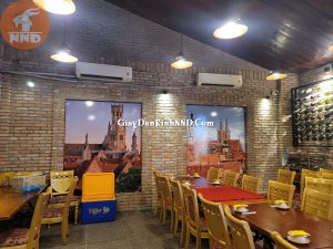 Thi công tranh dán kính 3D in PP cho quán cafe