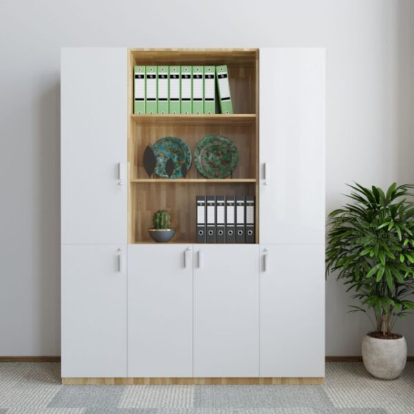 Tủ Tài Liệu Gỗ Cao Su 6 Cánh Màu Trắng - THSGVP01