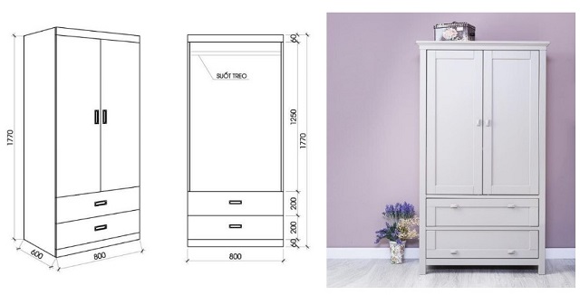 Các Kích Thước Tủ Quần Áo Tiêu Chuẩn Cần Biết 2 Kích thước tủ quần áo 2 cánh