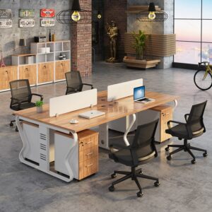 Cụm Bàn Làm Việc 4 Người Vách Ngăn Gỗ Công Nghiệp - BLVVP40