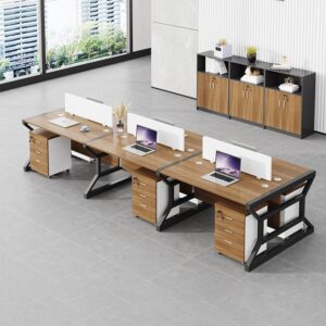Cụm Bàn 6 Người Vách Ngăn Gỗ Công Nghiệp Trắng - BLVVP39