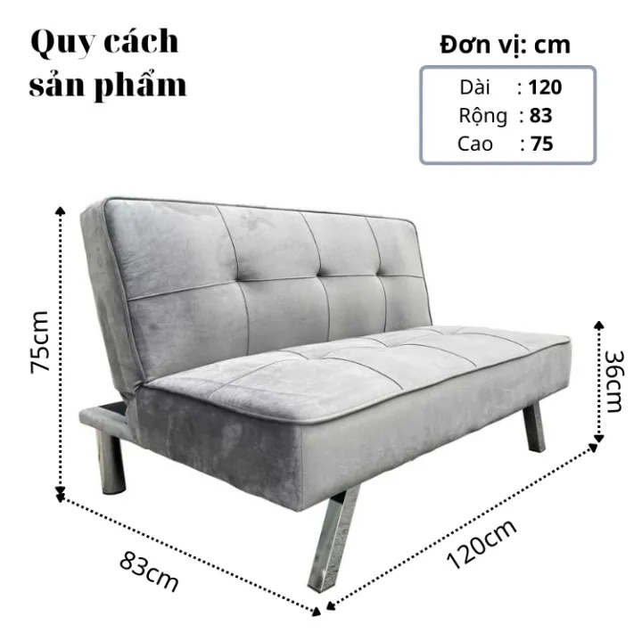 Sofa Giường Bọc Vải Nhung - SGVP08 4 Sofa giường 1m2
