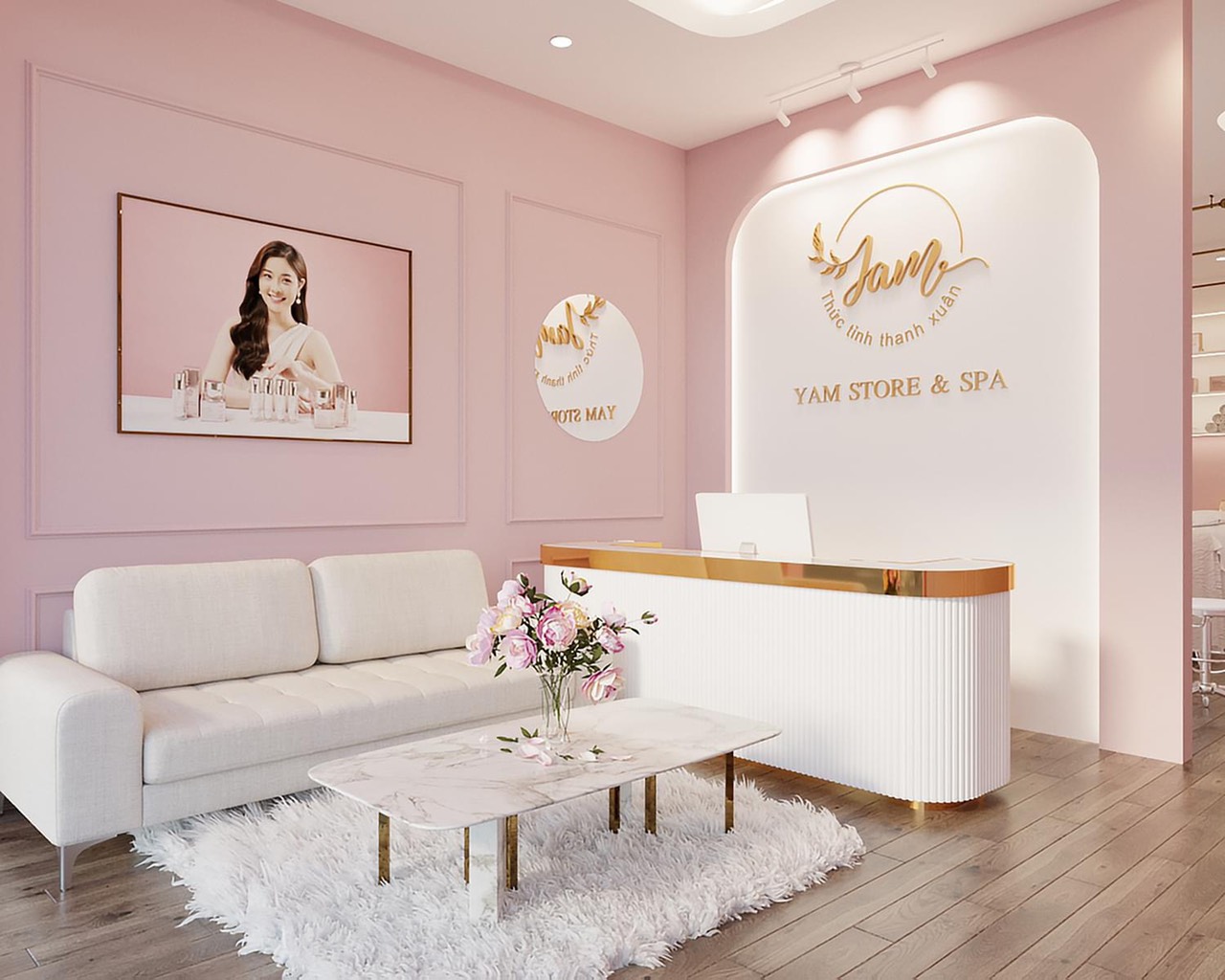 Quầy lễ tân Spa chữ U hiện đại