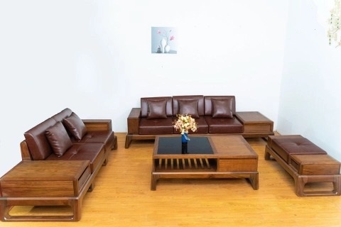 Sofa gỗ mun đệm lưng bọc da - SGVP09 4 Sofa gỗ mun
