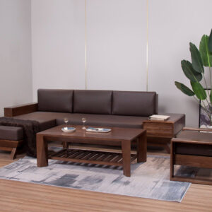 sofa gỗ tần bì bọc da góc chữ L