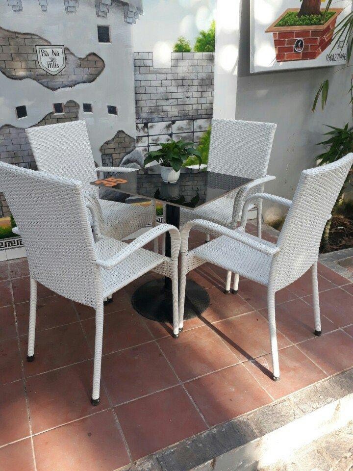 Bàn Ghế Cafe Giả Mây Baso Trắng - BGCVP03 4 Bàn Ghế Cafe Giả Mây Baso Trắng - BGCVP03
