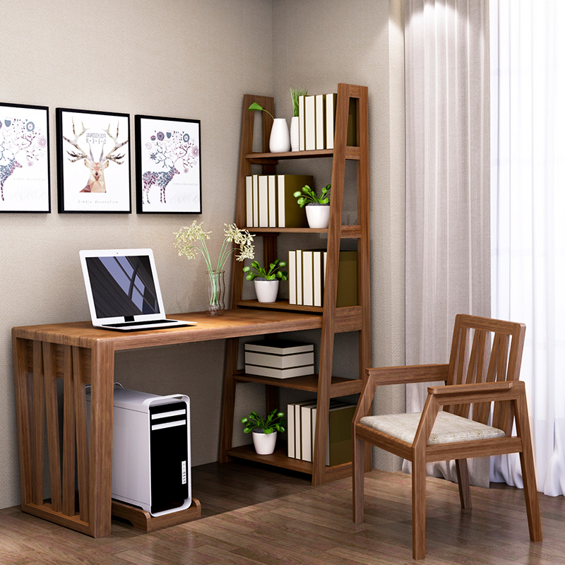 Bàn làm việc bằng gỗ liền giá sách bên cạnh