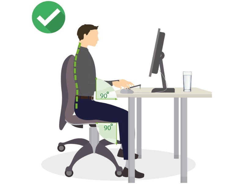 Điều Chỉnh Tư Thế Ngồi Làm Việc Đúng Cho Dân Văn Phòng 1 Phần đầu gối và chân dưới tạo thành một góc khoảng 90 độ