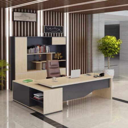 Bàn Giám Đốc Hiện Đại Yếm Lượn Tủ Phụ Ngoài 1m6- BGDVP01