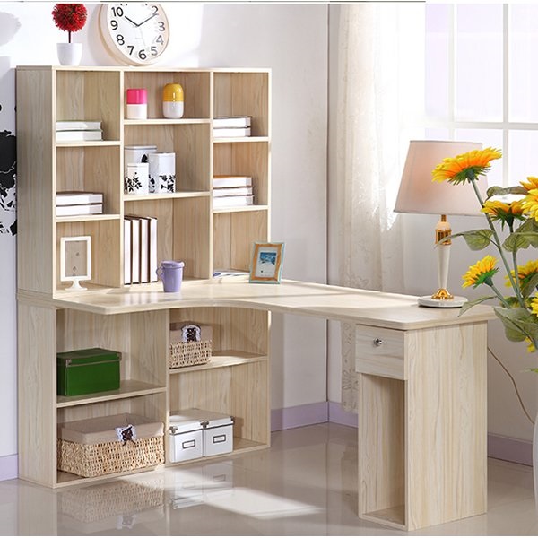 Bàn gỗ làm việc liền giá sách hình chữ L