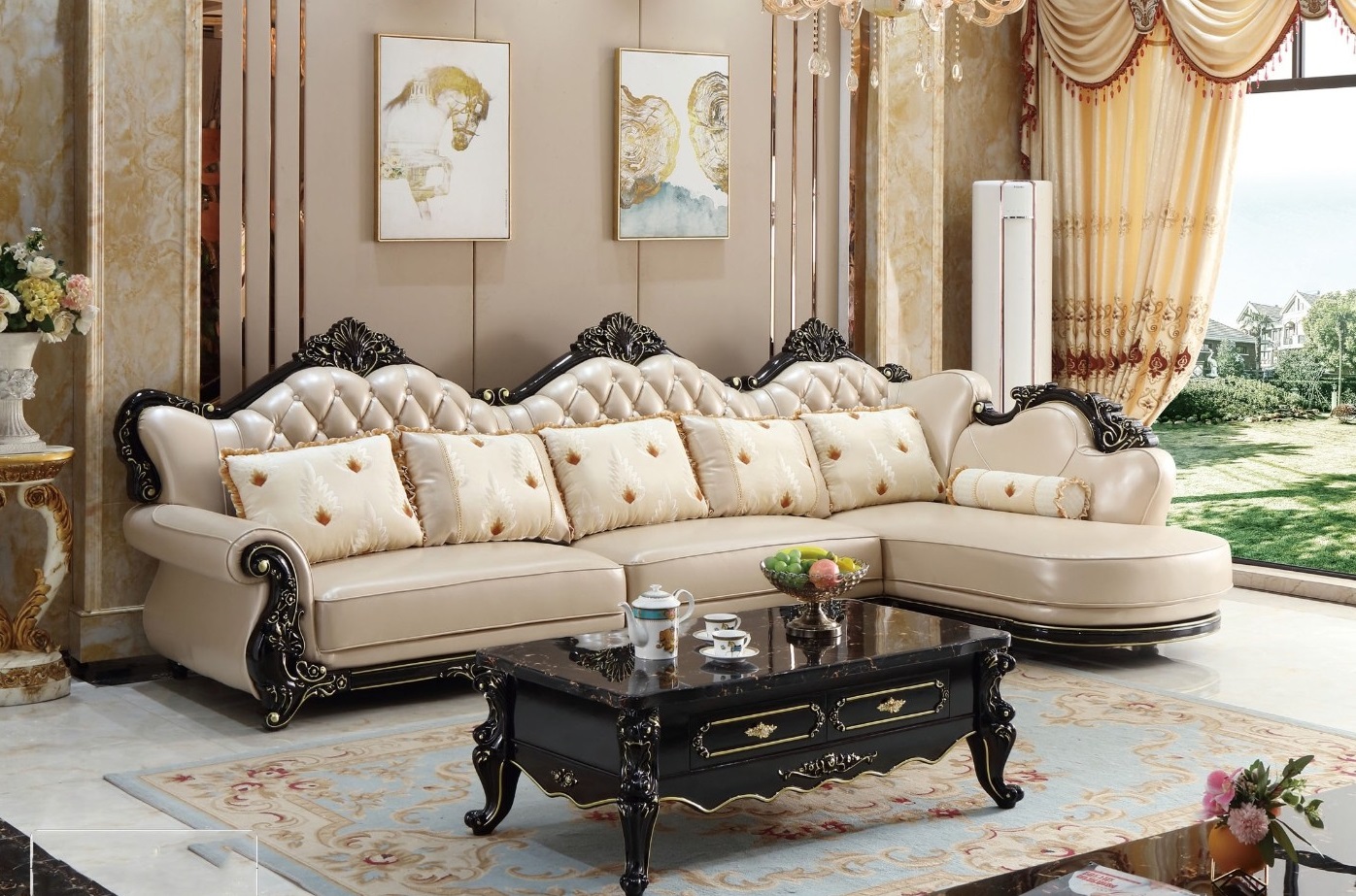 Sofa chữ L bọc da phong cách tân cổ điển - SGVP21