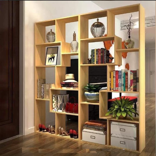 Kệ trang trí được sử dụng làm vách ngăn phòng khách đẹp