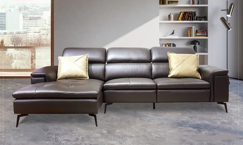 Ghế sofa da bò nhập khẩu màu nâu 2m7