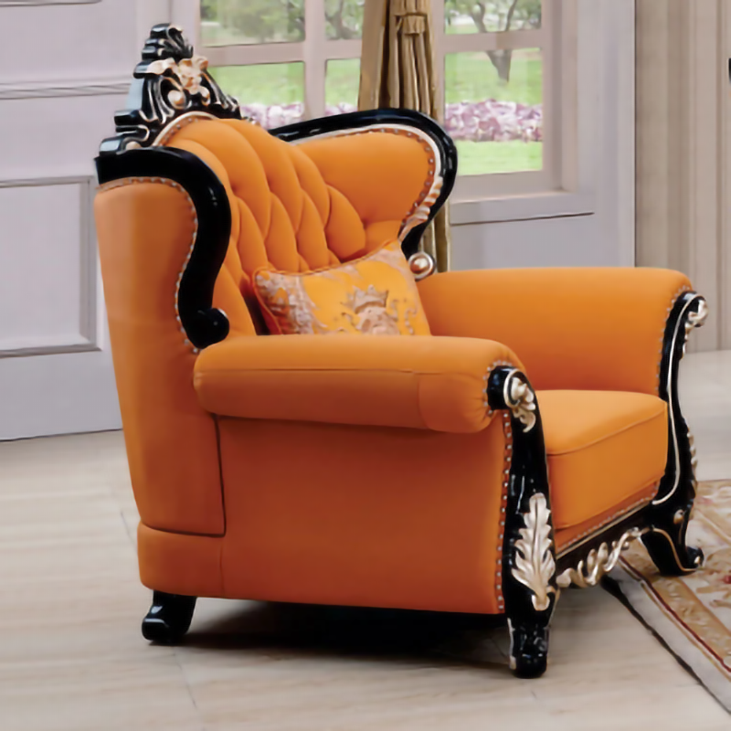 Ghế sofa da bò tân cổ điển màu cam