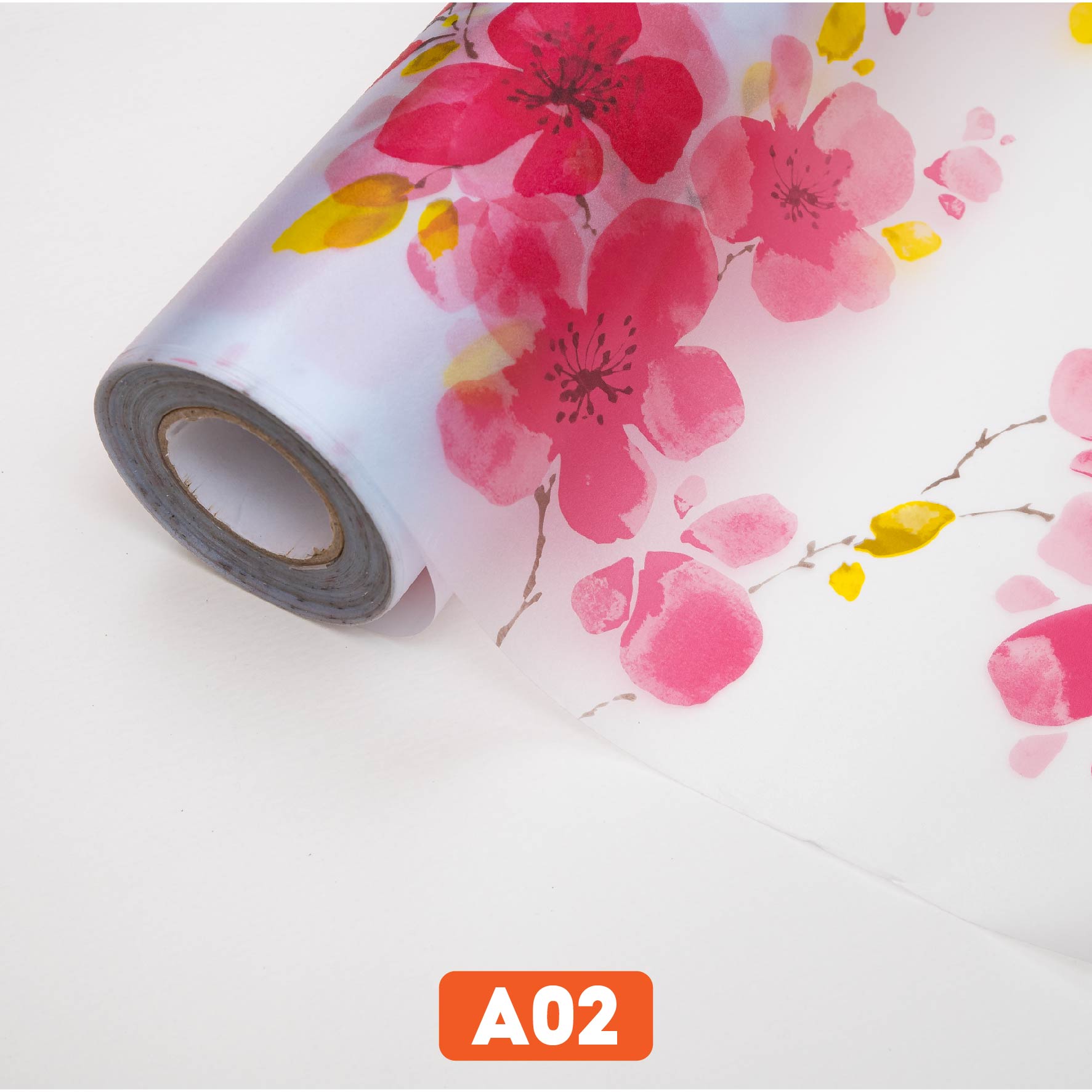 Giấy dán kính bông đào đỏ mã A02