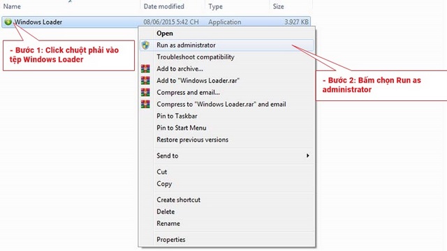 Cập nhật cách cài đặt và sử dụng Windows Loader mới nhất 4 Bấm chuột phải và chọn “Run as administrator”