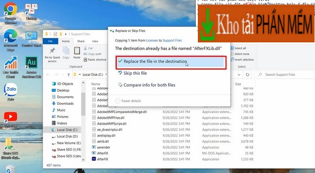 Cập Nhật Link Tải và Cách Cài đặt After Effects 2023 Miễn Phí 11 Bấm vào dòng “Replace the file in the destination”