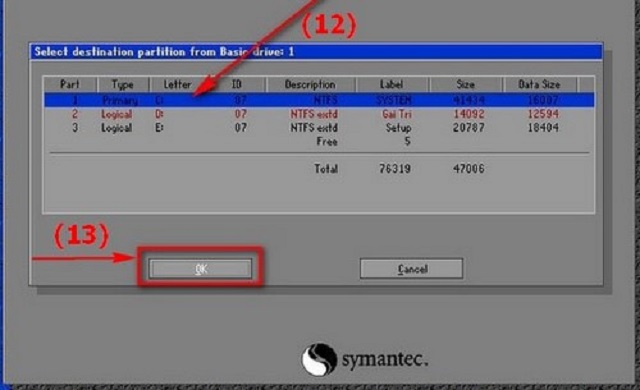 Tải Ghost Win 7 32/64bit Mới Nhất & Hướng Dẫn Chi Tiết 12 Chọn phân vùng bung file Ghost và nhấn OK
