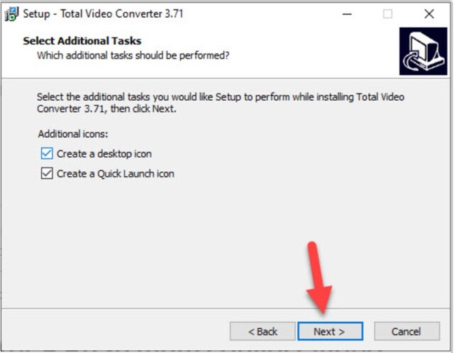 Hướng dẫn tải và cài đặt Total Video Converter đúng cách 7 Tick để lựa chọn hiển thị icon phần mềm và bấm chọn Next để tiếp tục