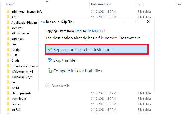 Hướng Dẫn Các Bước Tải Và Cài Đặt 3DS Max 2023 Chi Tiết 15 Tick vào Replace the file in the destination