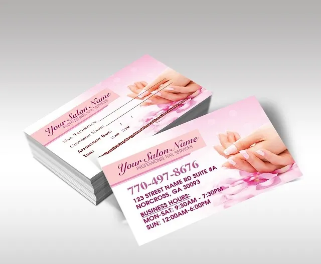Mẫu card visit màu hồng dễ thương cho tiệm nail