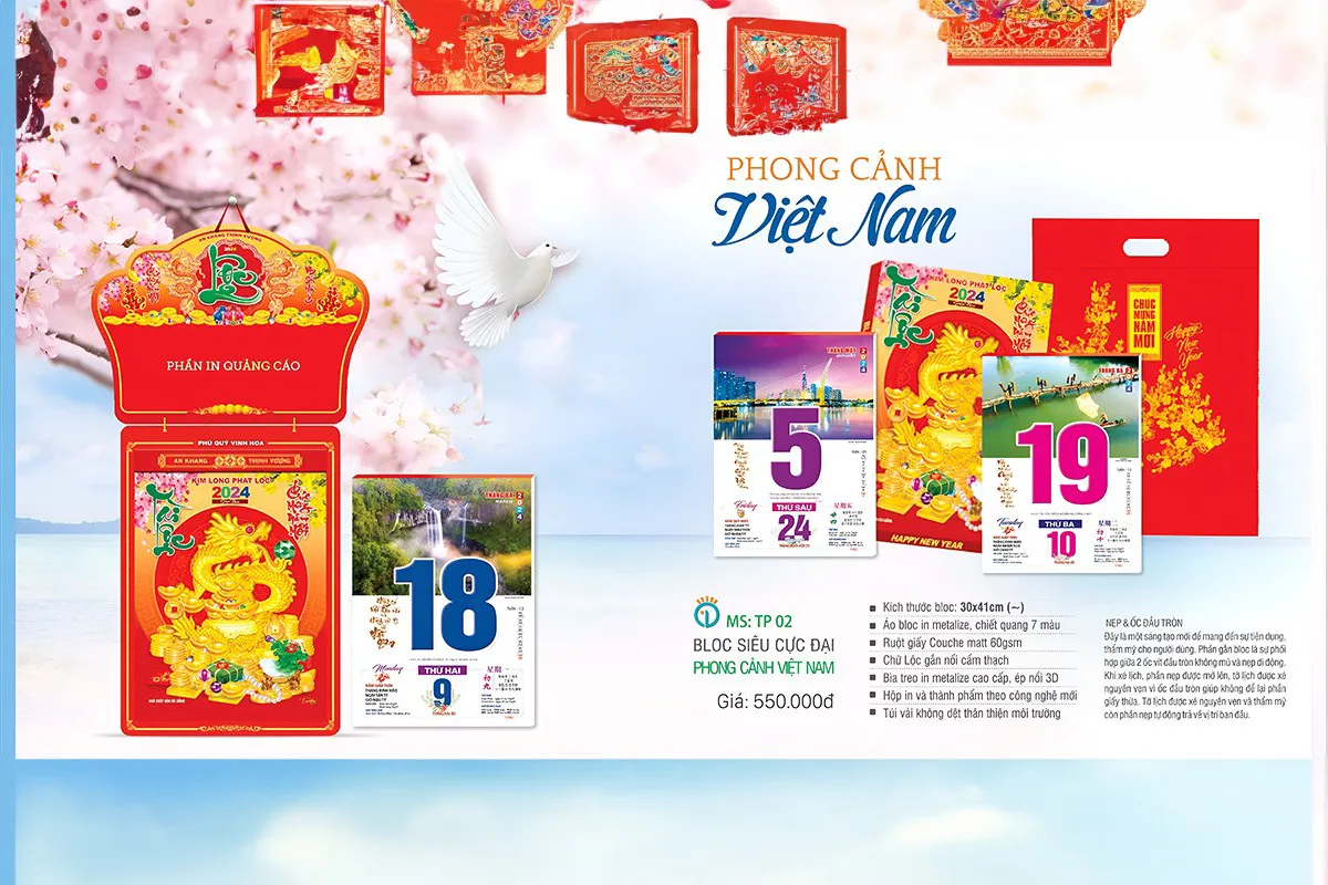 Kích thước lịch bloc phổ biến hiện nay