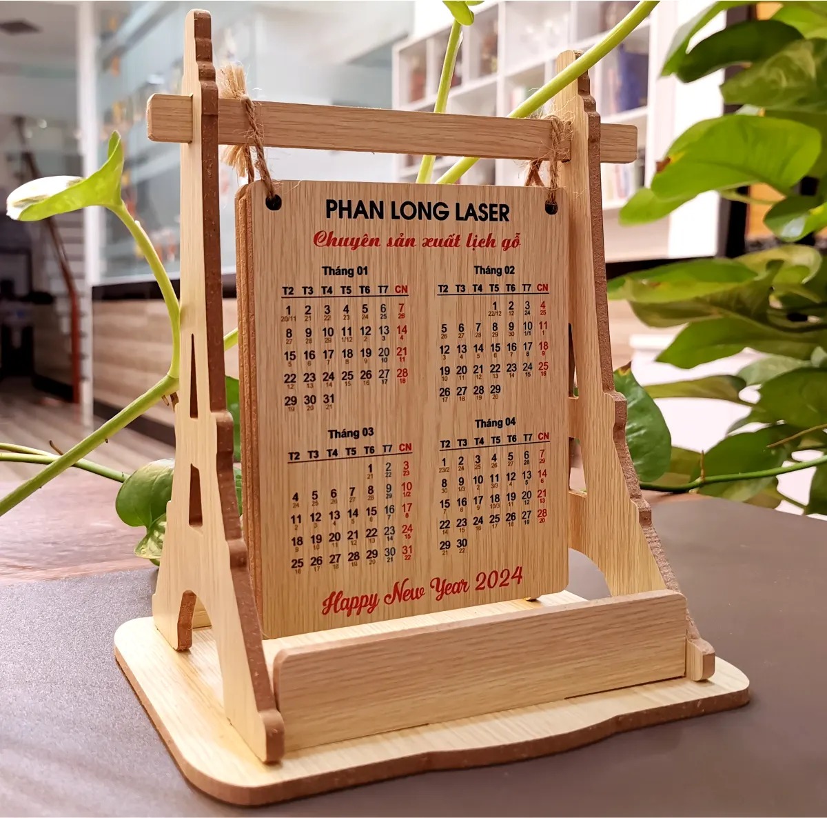 Lịch để bàn gỗ khắc laser