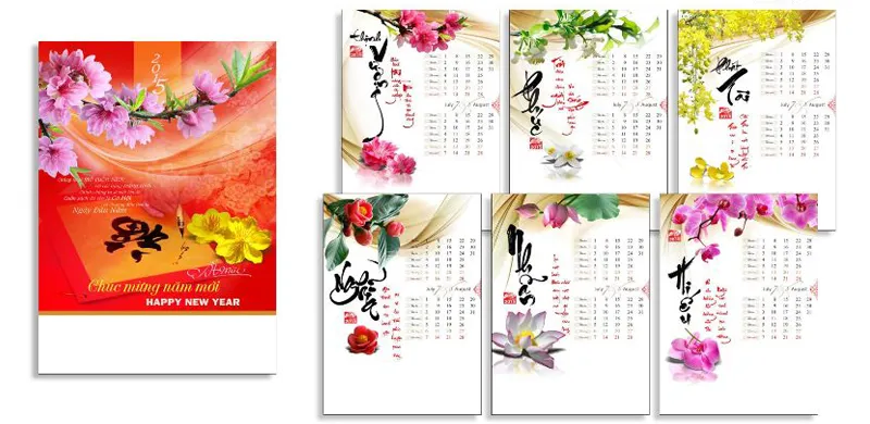 Mẫu thiết kế lịch treo tường thư pháp