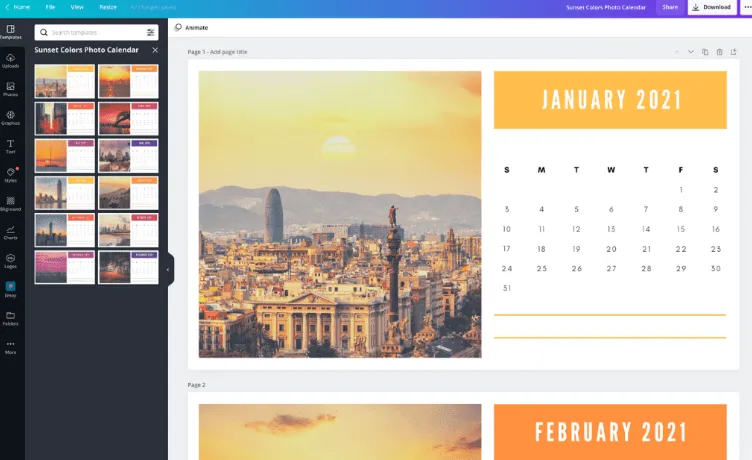 Thiết kế lịch để bàn trên Canva