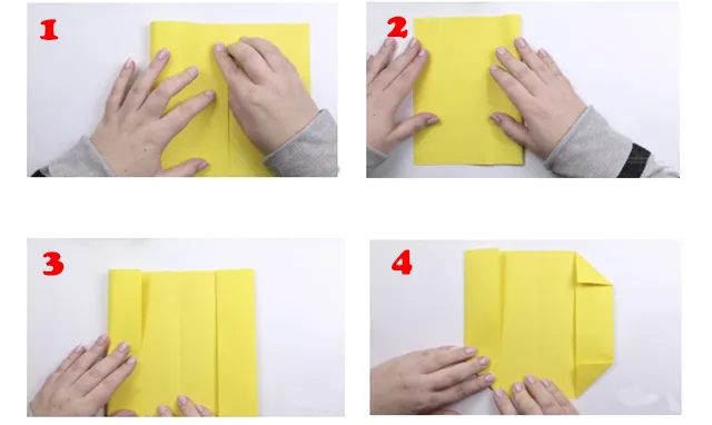 Gấp 4 góc tờ giấy thành hình tam giác vuông