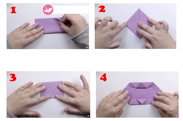 Gấp hai cạnh tờ giấy vào trong, mở ra để lấy nếp gấp