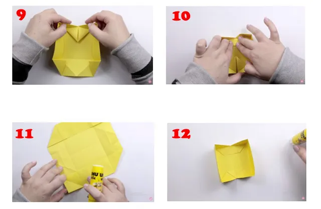 Gấp theo các nếp đã được tạo sẵn để tạo bản lề cho hộp giấy