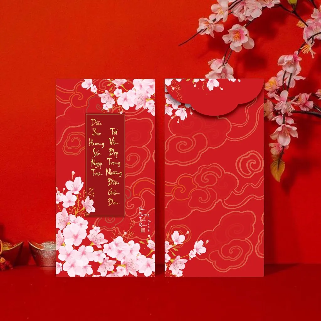 Mẫu hồng bao in hình hoa đào ngày tết