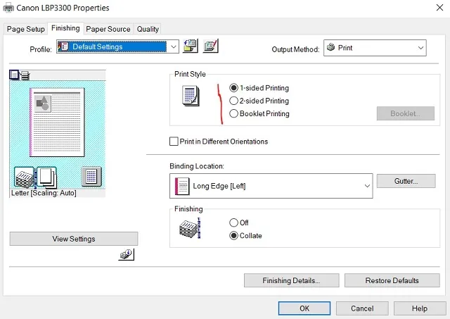 Lựa chọn số mặt in