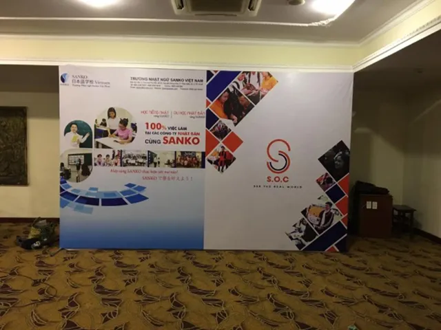 Mẫu in backdrop ra mắt trung tâm tiếng Nhật
