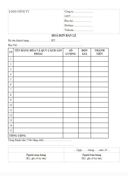 Thủ tục xin cấp hóa đơn bán lẻ