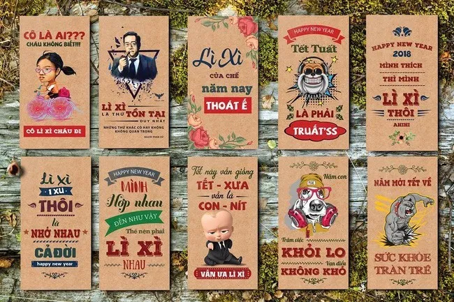 Mẫu lì xì theo trào lưu với các câu nói hài hước