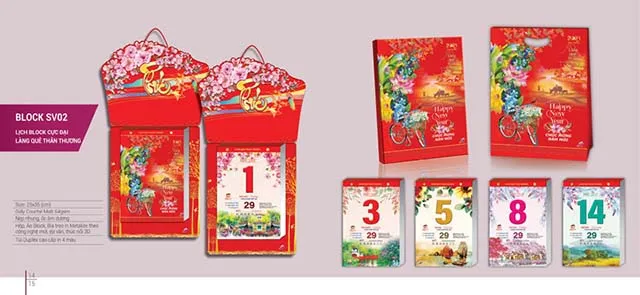 Mẫu lịch bloc chủ đề làng quê